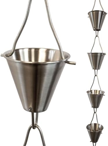 Nutshell Stores Steel Cups Rain Chain - Stainless Steel - 16 Feet