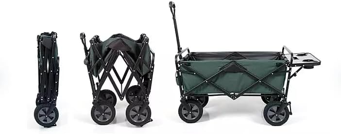 Heavy Duty Steel Frame Collapsible Folding Wagon with Table,150 Pound Capacity Outdoor Camping Garden Utility Wagon Yard Cart (Green, 1PACK)