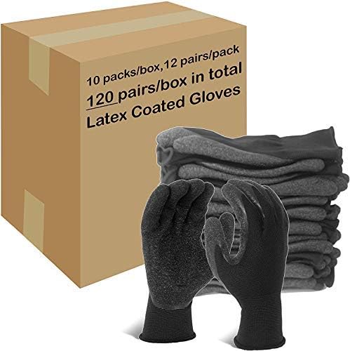 Evridwear Crinkle Latex Rubber Hand Coated Safety Work Gloves for Men Women General Multi Use Construction Warehouse Gardening Assembly Landscaping (M-Size Sizing) 120 Pairs Pack