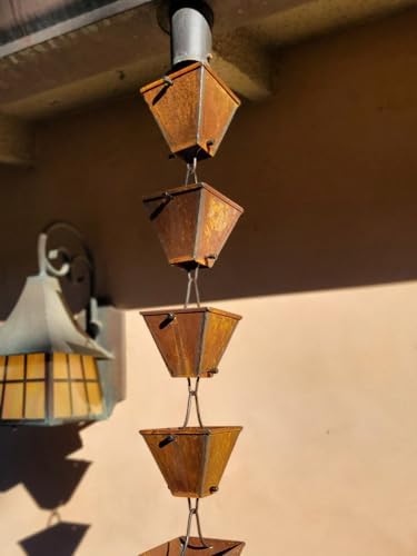 Nutshell Stores Medium Square Cups Rain Chain - Weathered Steel - 13 Feet