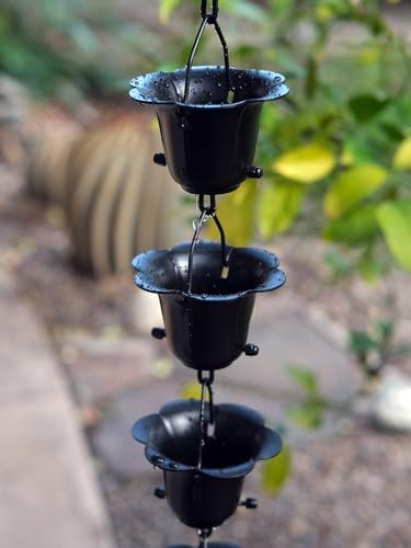 Nutshell Stores Flower Cups Rain Chain - Black - 11 Feet