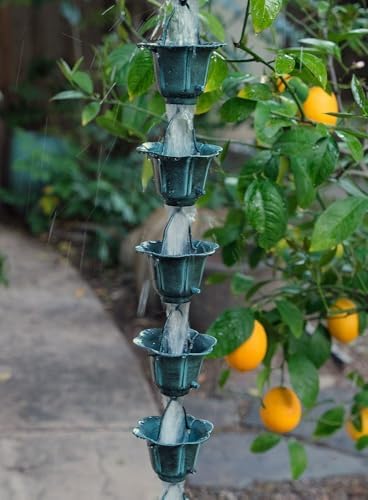 Nutshell Stores Flower Cups Rain Chain - Patina - 8 Feet