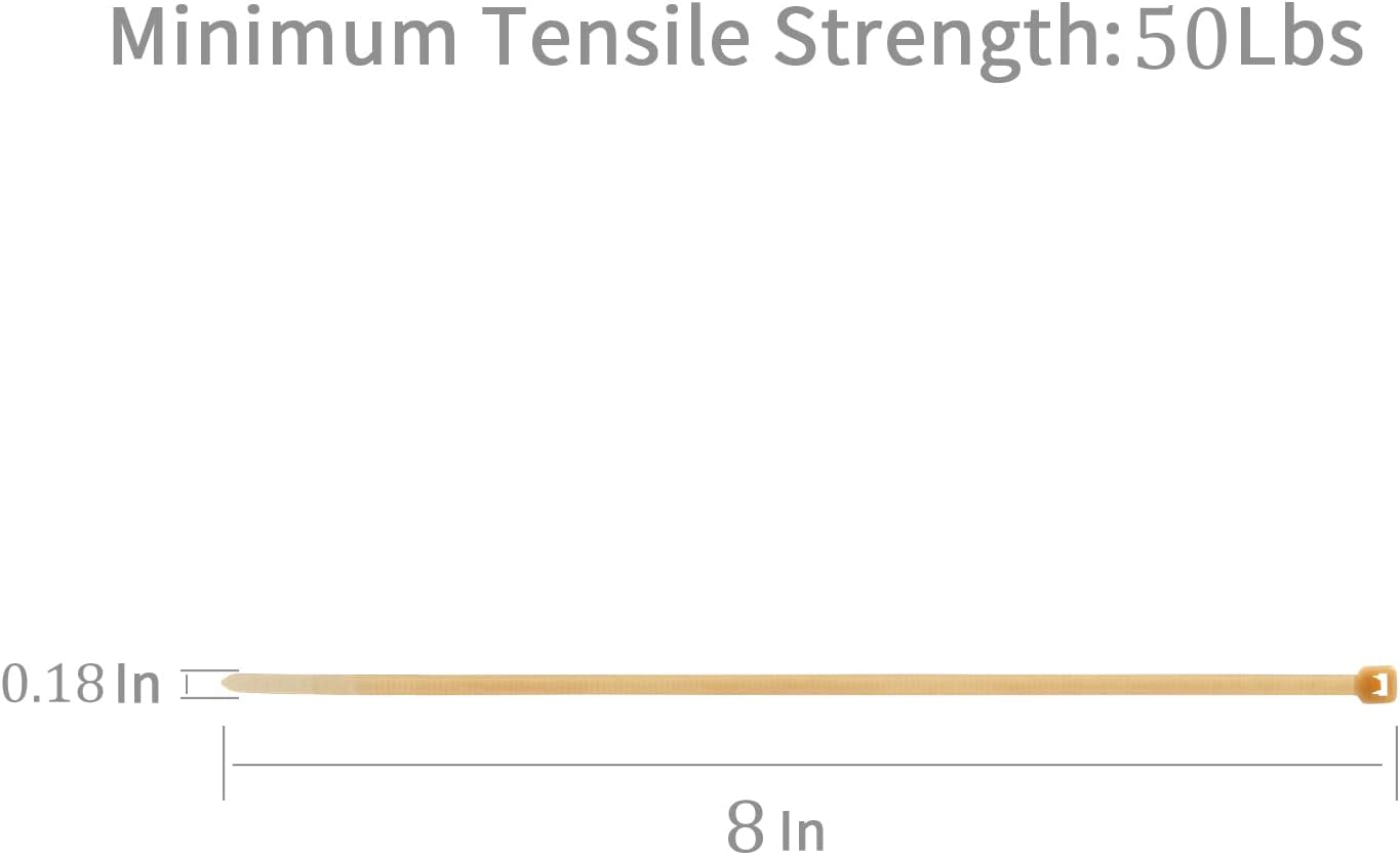 XINGO 1000 PCS Gold Zip Ties 8 Inch, 60 LBS Tensile Strength, Self-Locking Nylon Plastic Nylon PA66 Wire Ties for Indoor and Outdoor Use