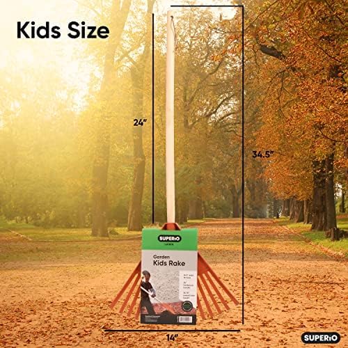 Superio Kids Garden Rakes, 2 Pack, Rakes with Wooden Handle, Plastic Head, 34" (Orange)