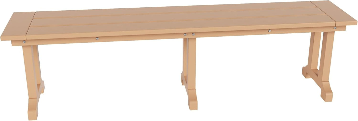 WestinTrends Malibu 65" Outdoor Dining Bench, All Weather Resistant Poly Lumber Patio Garden Bench Trestle Long Bench for Both Outdoor and Indoor, Teak