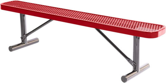 Heavy-Duty Portable Outdoor Bench Thermoplastic Coated, Expanded Metal, Commercial-Grade Seating, Made in America (Portable Without Back, 6 Ft, Textured Red)