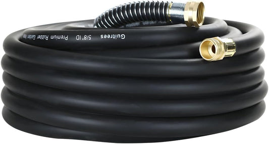 25FT 5/8 Heavy Duty Rubber Garden Hose - 200psi Working, 1000psi Burst - Hot/Cold Water - Five-Layered Braiding for Durability - Versatile for Gardening, Agriculture, Construction(Black)