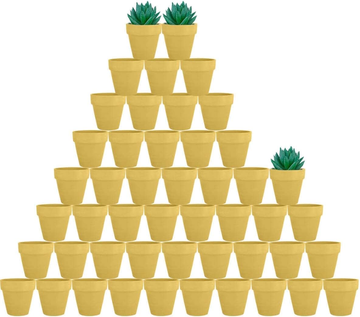 vensovo 48 Pcs 2" Tiny Terracotta & Terra Cotta Pots with Drainage - Yellow Small Mini Clay Ceramic Pottery Planter Ideal for Indoor/Outdoor Plants, Crafts, Wedding Favors