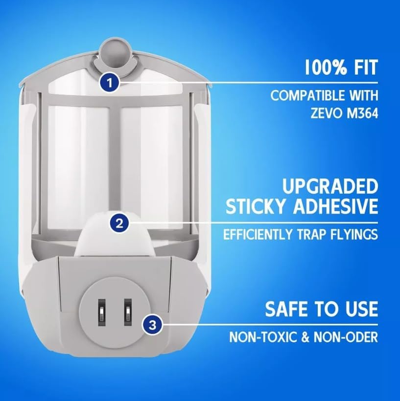 Zevo MAX Bug Catcher & Fly Trap for Indoors - Flying Insect Trap for Gnats, House & Fruit Flies - Use in Any Room (2 Devices & 6 Cartridges)