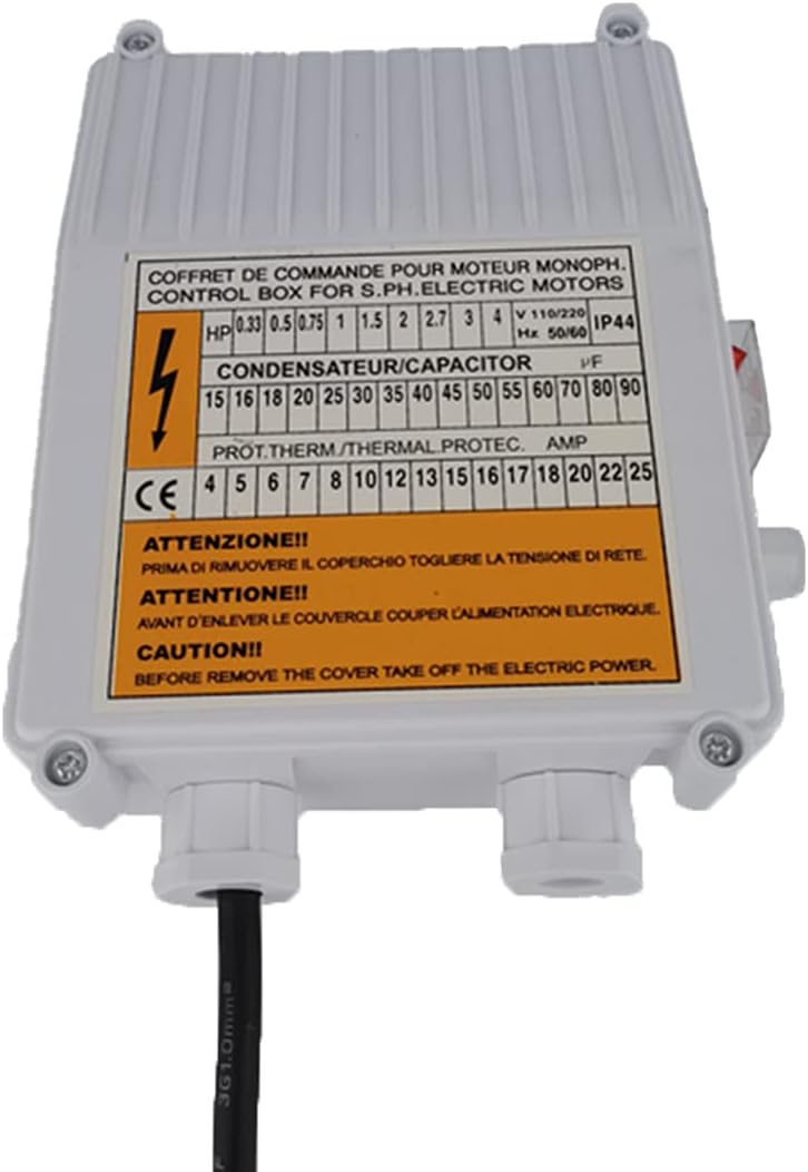 Well Pump Control Box,Submersible Pump Parts Switch Controller Box 1.5KW 2HP Water Pump Accessories Controller Box 80uf 25A Capacitor Starter for Deep Well Pump, External Control Box