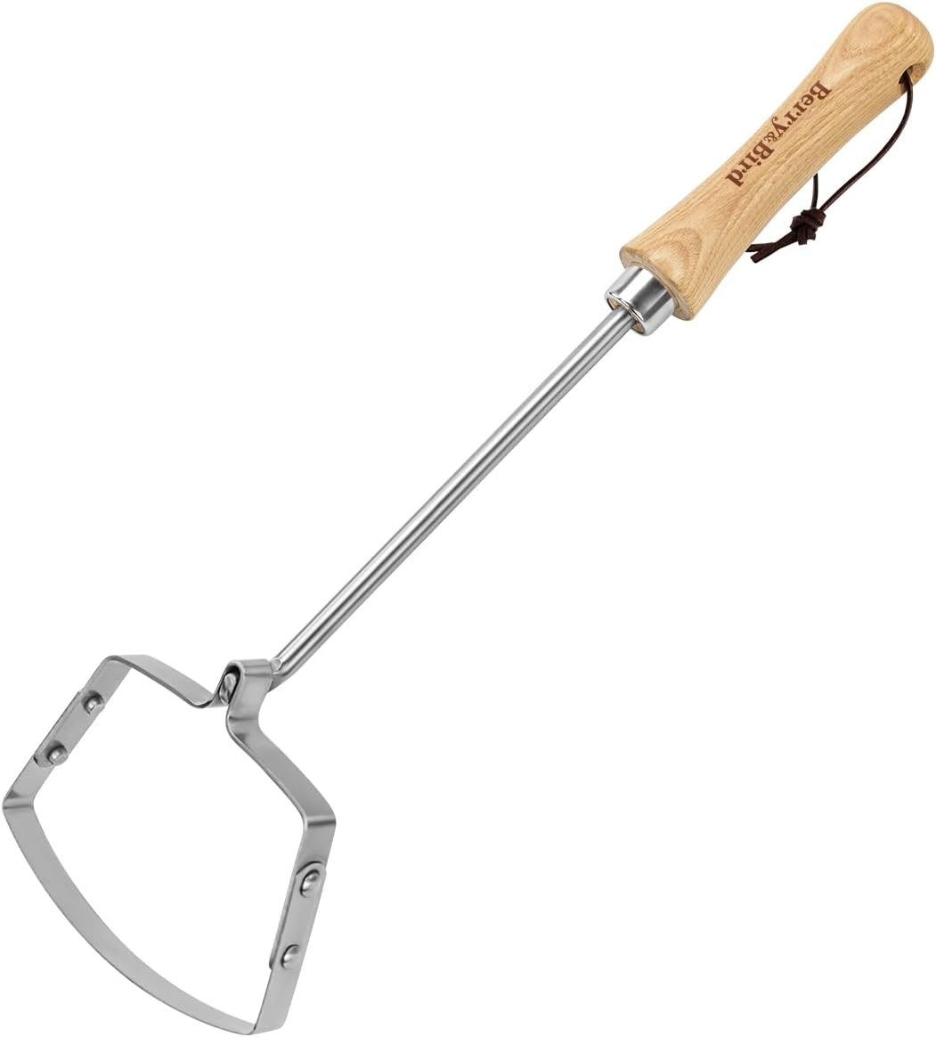 Berry&Bird Mini Hula Hoe for Weeding 17.3''Stirrup Hoe Stainless Steel Weed Puller Tool Gardening Action Scuffle Loop Hoes Garden Tools with Wooden Hand Weeder Cultivator Cutting Roots Loosening Soil