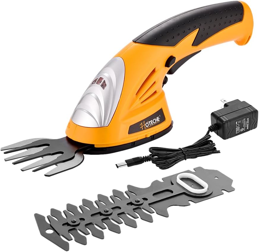 Hoteche Cordless Grass Shear & Hedge Trimmer 2-in-1 Handheld 7.2V Rechargeable Electric Shrub Clippers