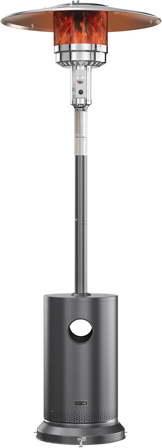 EAST OAK 55,000 BTU Propane Patio Heater with Round Table & Stainless Steel Burner, Outdoor Heater with Wheels, Ideal For Large Patios, Gardens, Outdoor Events, Commercial Use, Gray
