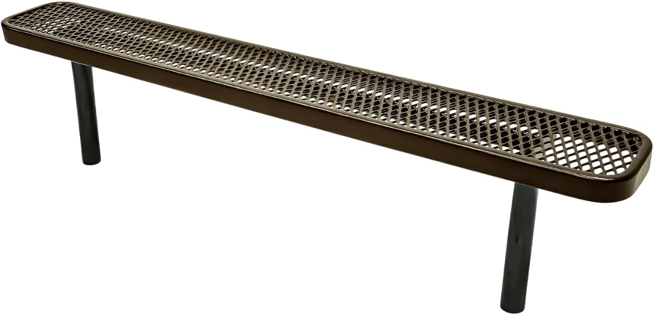 Heavy-Duty Outdoor Bench Thermoplastic Coated, Expanded Metal, Commercial-Grade Seating, Made in America (Inground Without Back, 6 Ft, Textured Gold Vein)