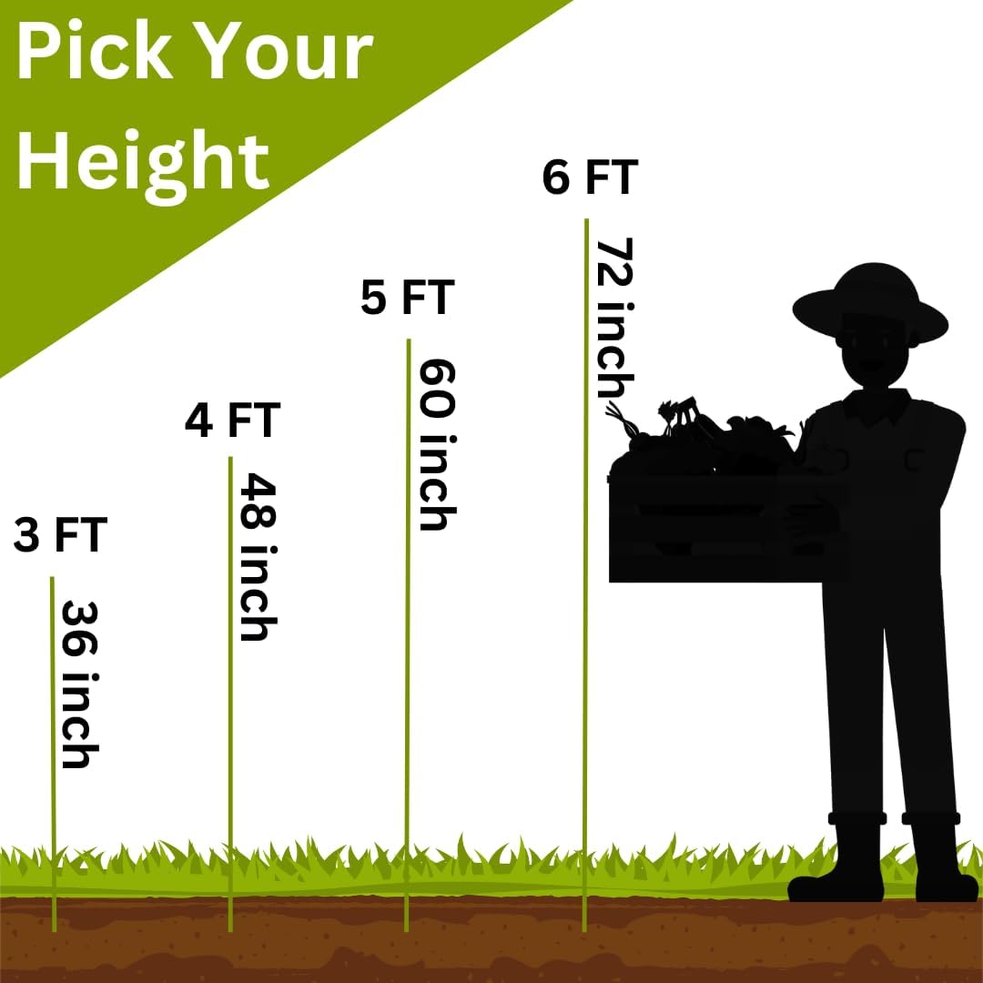 Fiberglass Eco Friendly Garden Stakes (Choose Height/Quantity) – Durable, Lightweight, Tomato, Tree, Strawberry, Plant, Support Fencing Stakes with Patterned Surface 5/16" Diameter (10, 5)