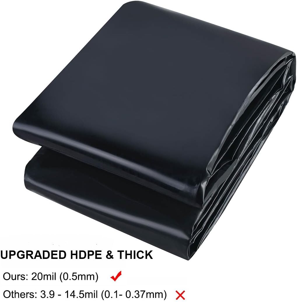 Pond Liner, 20 Mil 7 x 10 Feet Pond Liners for Outdoor Ponds, Black HDPE Fish Pond Liner for Koi Ponds, Streams Fountains and Garden Waterfall