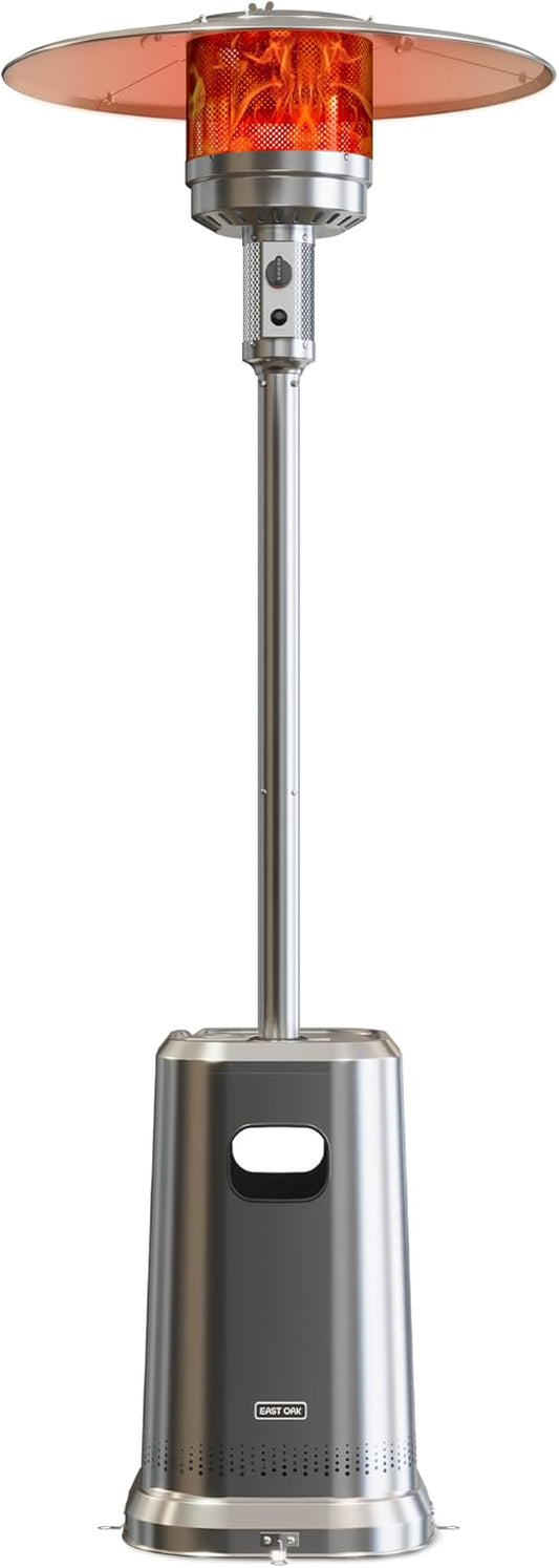 EAST OAK Anti-rust 50,000 BTU Patio Heater for Outdoor Use With Double-Layer Stainless Steel Burner, Table Design and Wheels, Propane Patio Heater for Home and Commercial, Stainless Steel