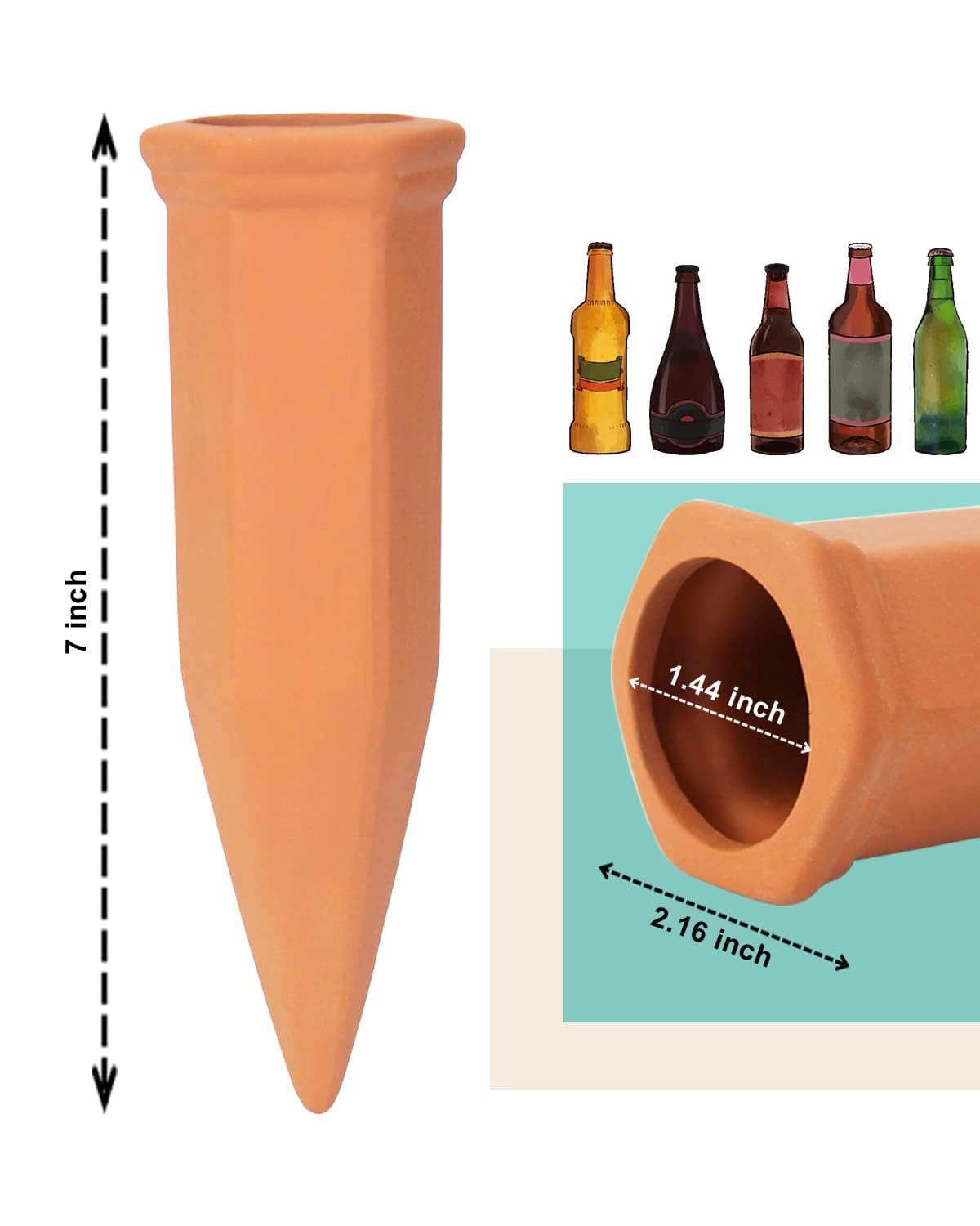 10pcs Terracotta Watering Spikes - Automatic Self Watering Stakes, Plant Watering Devices for Wine Bottles Recycled Bottles, Clay Plant Garden Waterers for Vacations