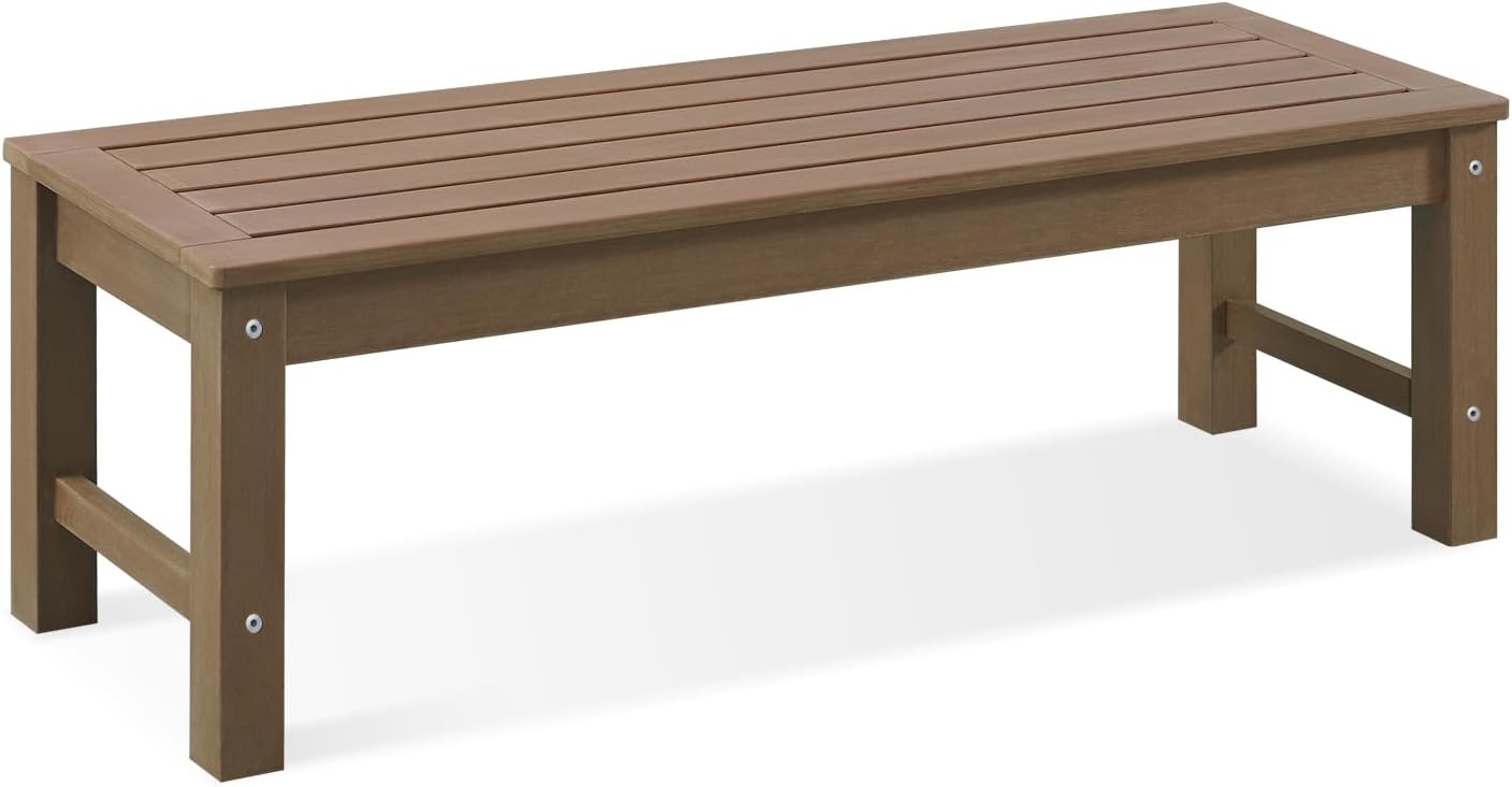 Psilvam Knight Bench, Two Person Outdoor Poly Lumber Patio Backless Bench, Weatherproof Garden Bench That Never Rot and Fade, Suit for Garden, Porch and Park (Brown)