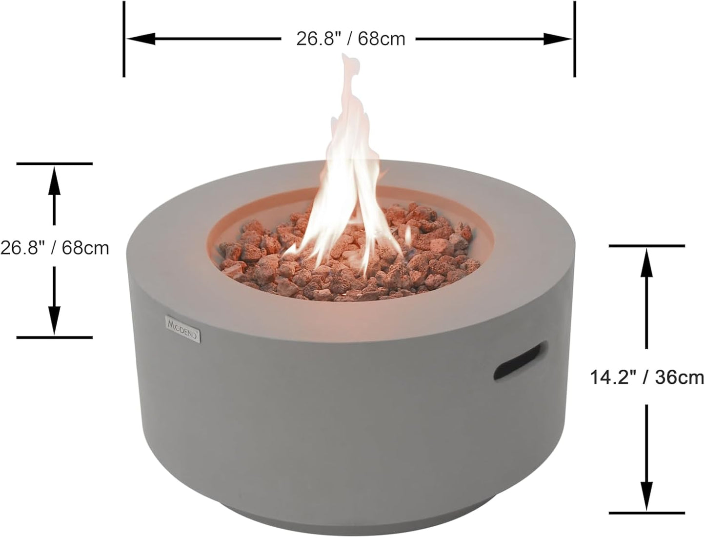 AMS Fireplace | Modeno | Waterford | Firepit Table | Cover and Lava Rocks Included | (Fuel: Natural Gas - Light Gray)