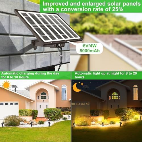 CLY 4-in-1 Solar Spot Lights Outdoor with 14M Cable Solar Powered Landscape Lighting Low Voltage IP66 Waterproof Auto On/Off for Outside Garden Yard Landscape Pathway 2700K Warm White