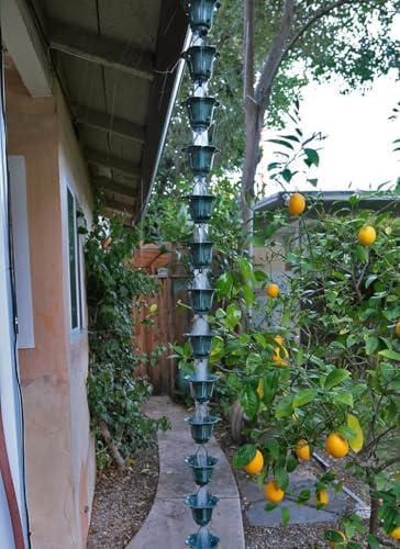 Nutshell Stores Flower Cups Rain Chain - Patina - 18 Feet