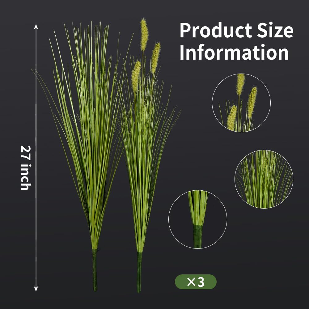 Melorca&Guilla Artificial Plants 6PCS 27“ Fake Tall Onion Grass Faux Plant,Artificial Grass Greenery Shrubs Bushes for Garden Porch Window Box Shop Office Home Décor