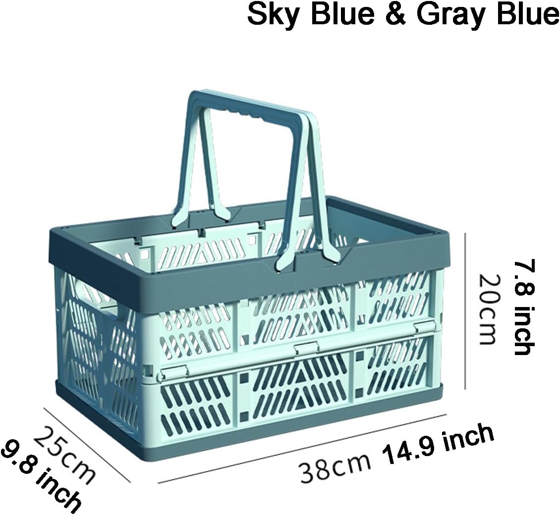 Plastic Storage Crate - 20L Collapsible Crate Stacking Folding Storage Basket - Sky Blue & Gray Blue M