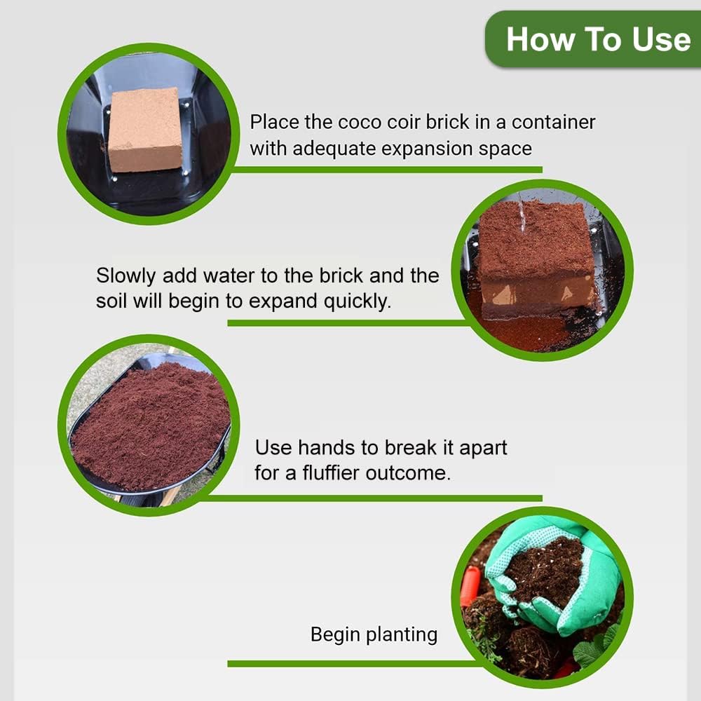 Premium Coco Coir Brick, 1.4Lb High Nutrinent Coconut Soil, OMRI 100% Organic Low EC & PH Balanced Potting Soil for All Plants Gardening, Hydroponics and Reptile Substrate (650G x 4)