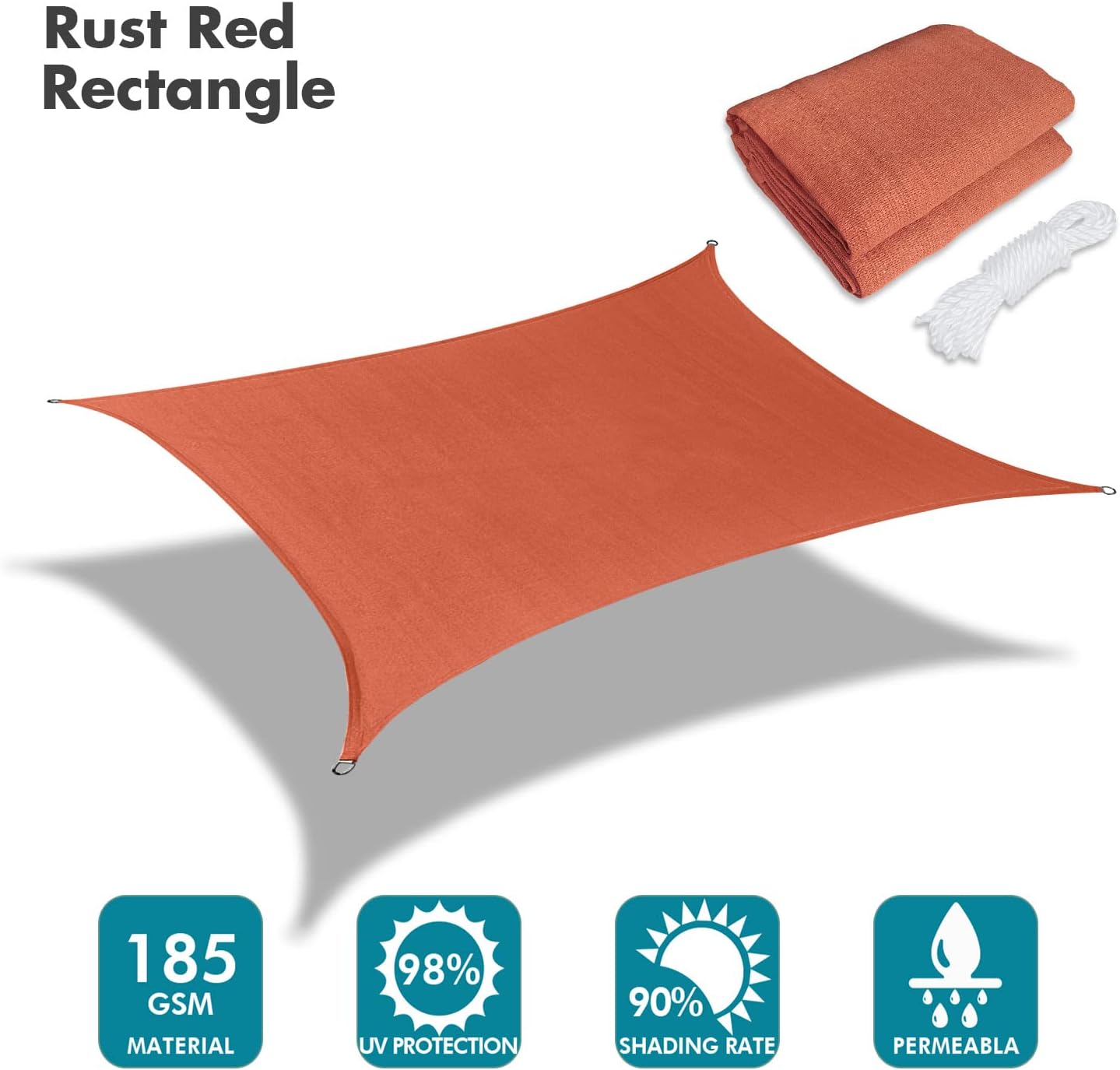 KANAGAWA 18'X20' Rust Red Custom Size Sun Shade Sail Rectangle UV Block Canopy Cover for Patio Backyard Lawn Garden Outdoor (Customized Available)