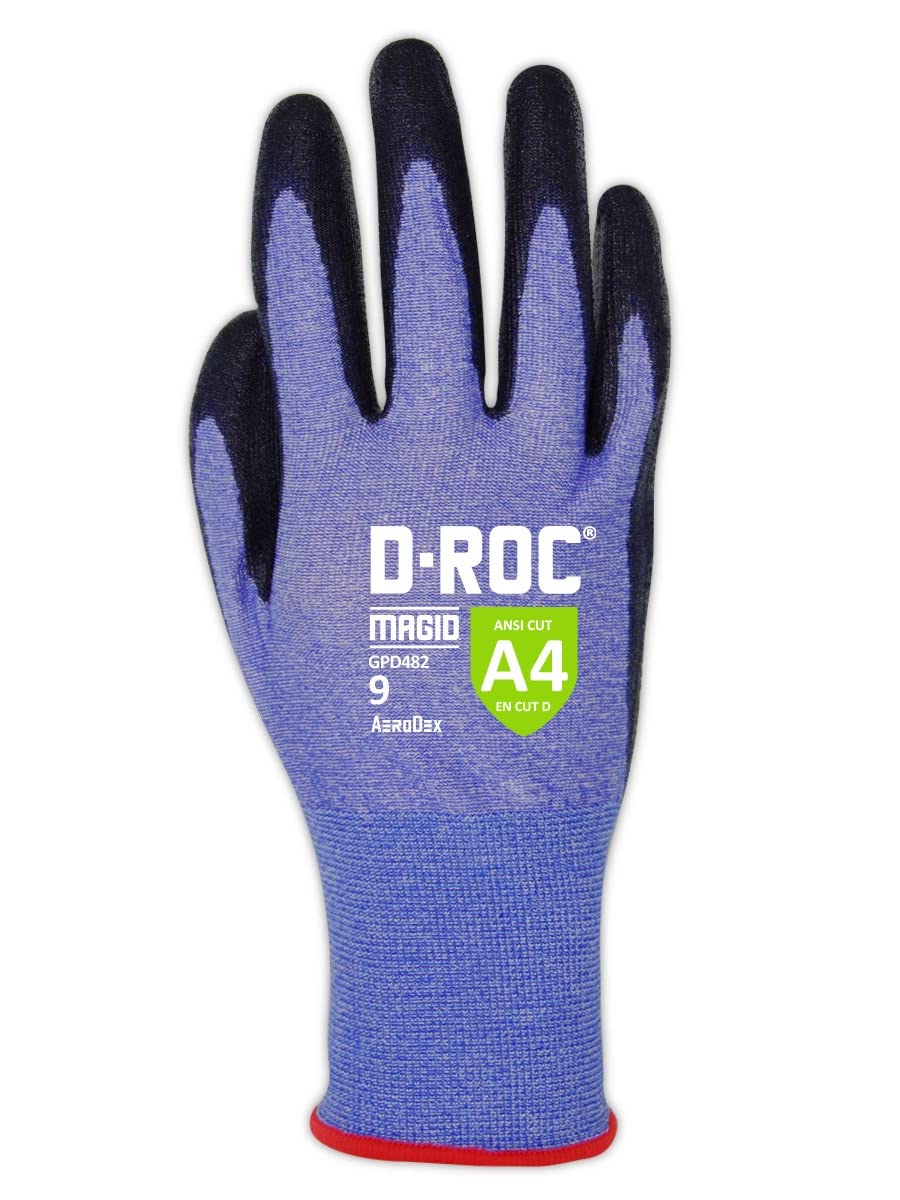 MAGID D-ROC ANSI A4 AeroDex Polyurethane Palm Coated Work Gloves, 1 Pair, Size 12/3XL, GPD482