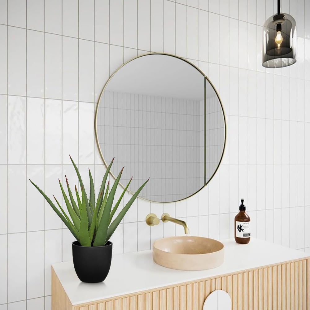 Large Fake Succulent Aloe Vera Plants 16.7 Inch Artificial Succulents with Black Pot Faux Aloe Potted Plant for Desk Modern Home Office Bedroom Living Room Table Shelf Decor