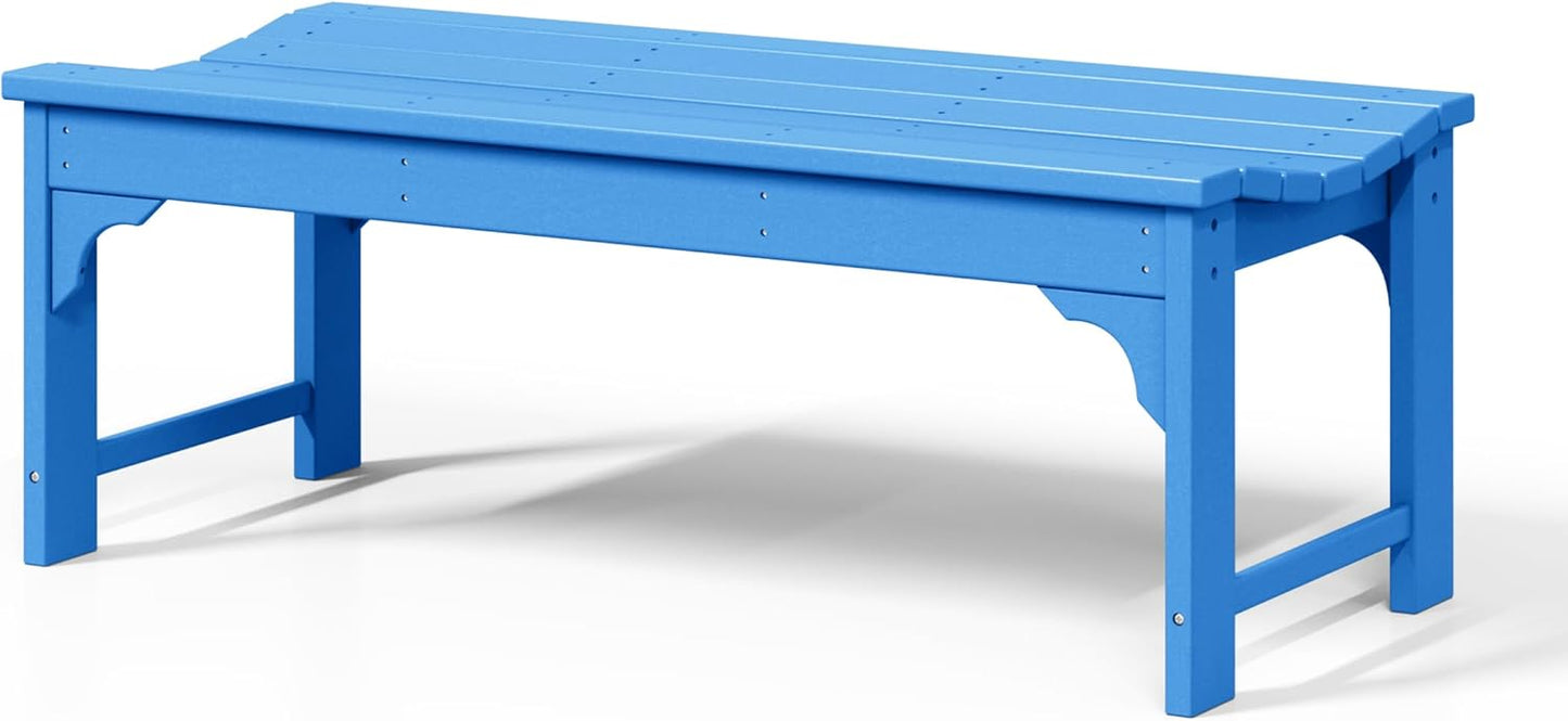 WestinTrends Malibu Outdoor Bench, All Weather Resistant Poly Lumber Backless Patio Garden Bench, Adirondack Curved Bench Seat for Comfort, Pacific Blue