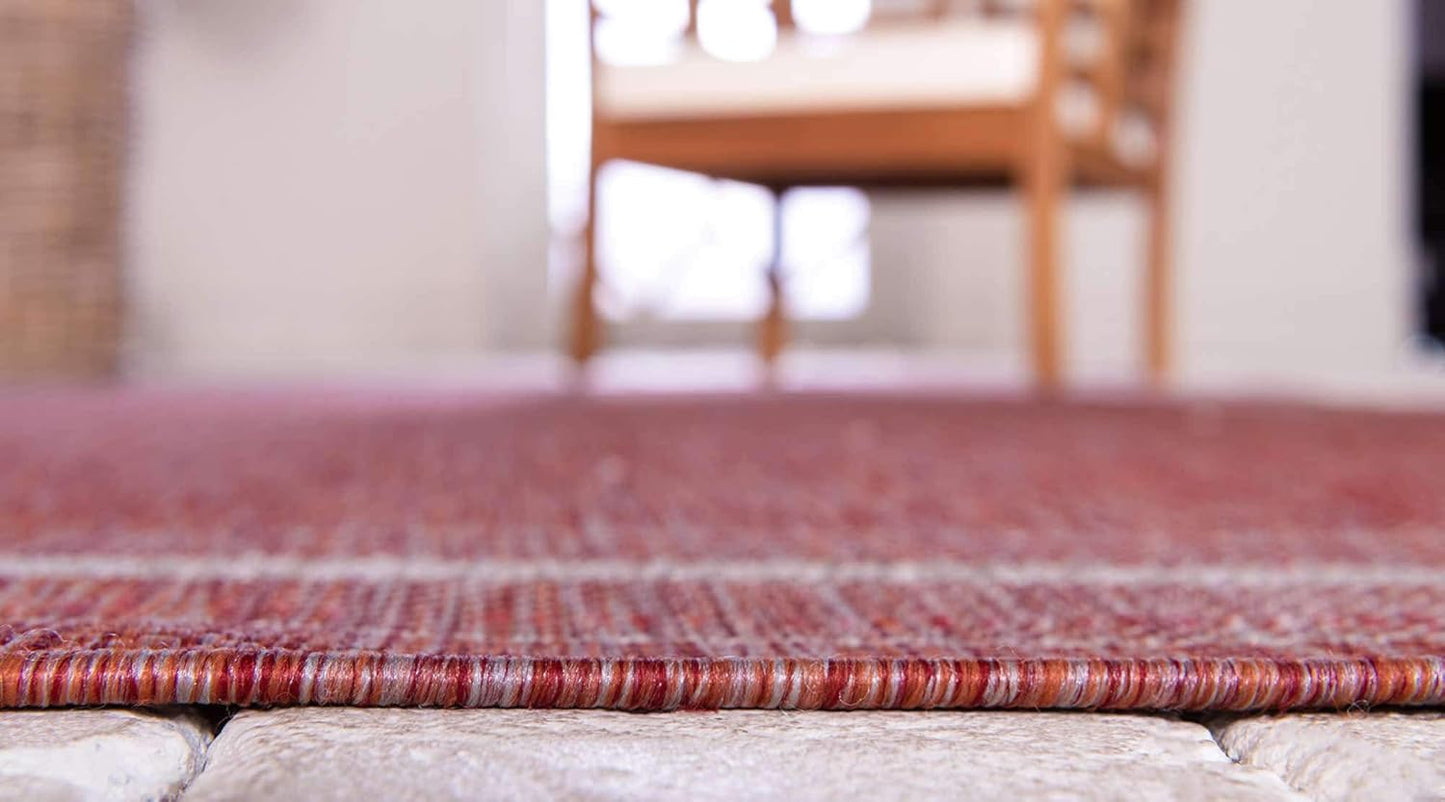 Unique Loom Outdoor Border Collection Area Rug - Soft Border (9'x 12' Rectangle, Rust Red/ Ivory)