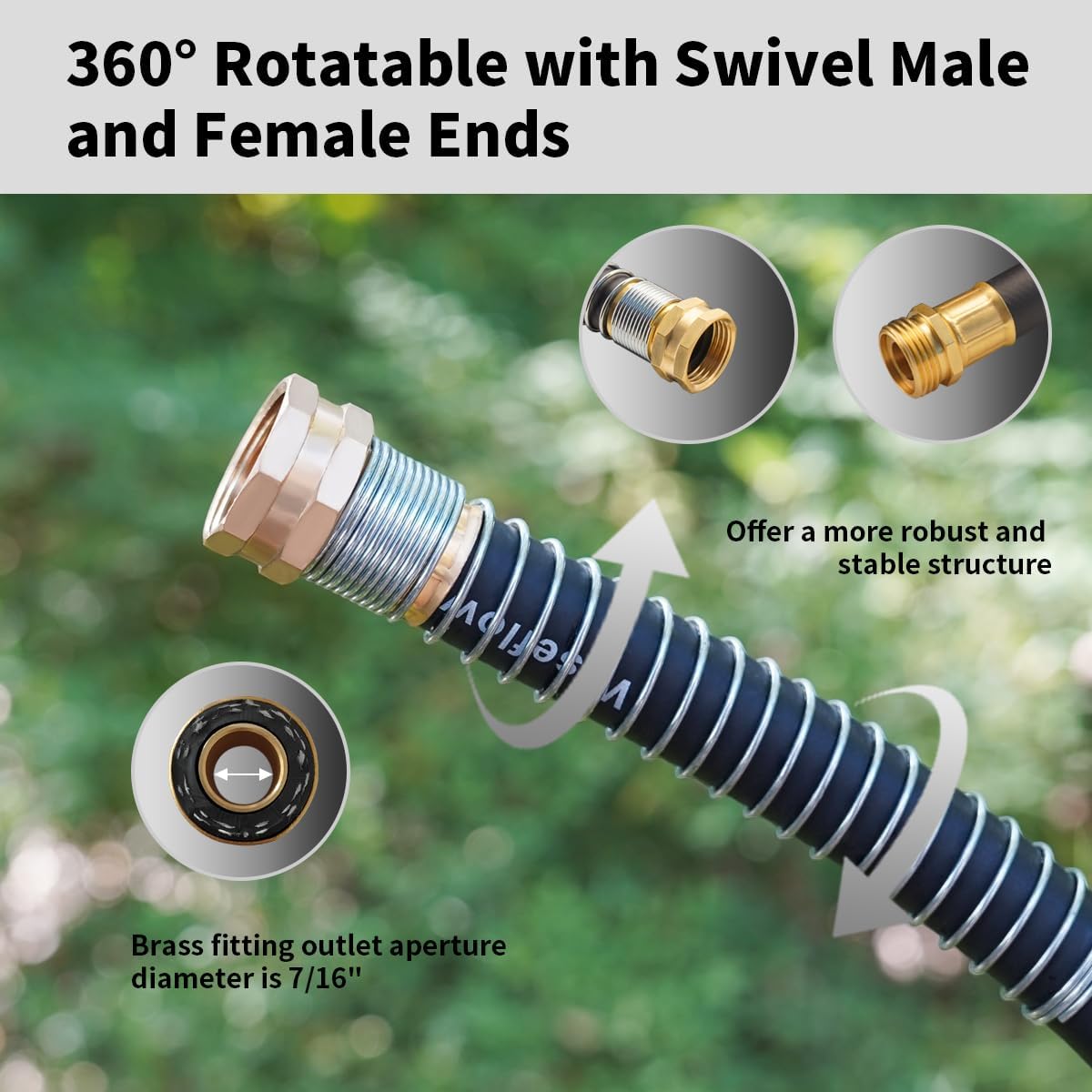 WiseFlow Garden Hose 100FT x 5/8", Heavy Duty Rubber Hose, 1000PSI Burst, 300PSI Working, Water Hose with Five Layered Braiding, Male Female Fittings (Black)