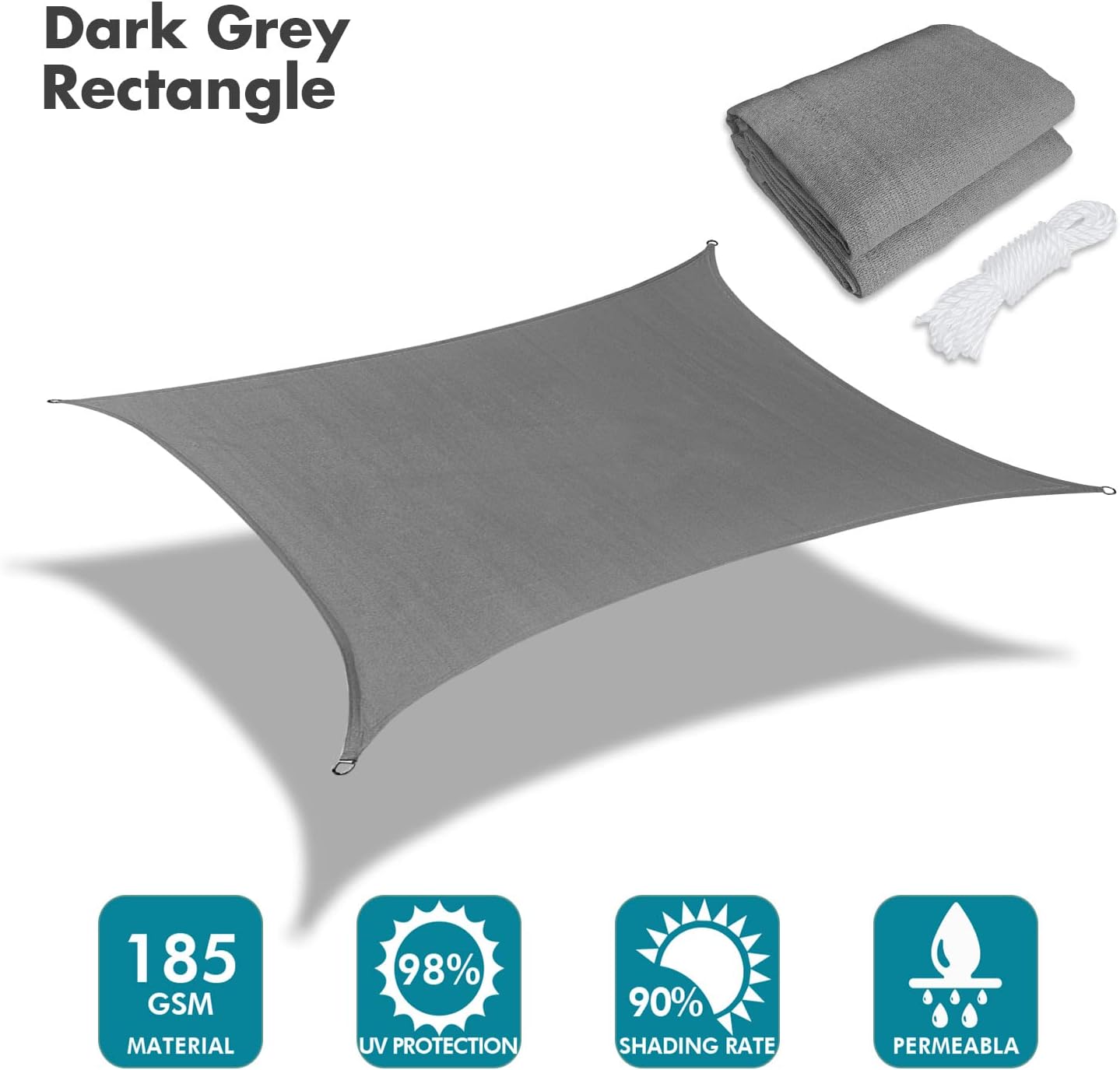 KANAGAWA 9'X15' Dark Gray Custom Size Sun Shade Sail Rectangle UV Block Canopy Cover for Patio Backyard Lawn Garden Outdoor (Customized Available)