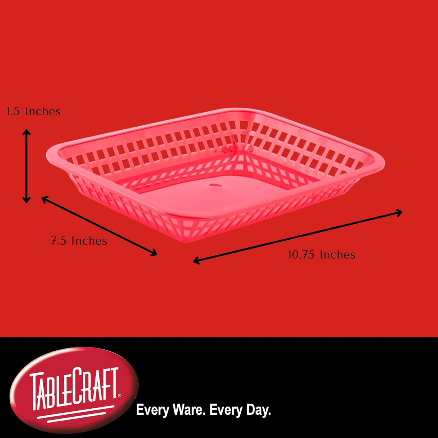 TableCraft C1077R, Cash and Carry Grande Basket, Red, Platter Food Basket, Durable Design, Ideal for Serving and Display, Versatile Use, Pack of 12, Vibrant Red Color