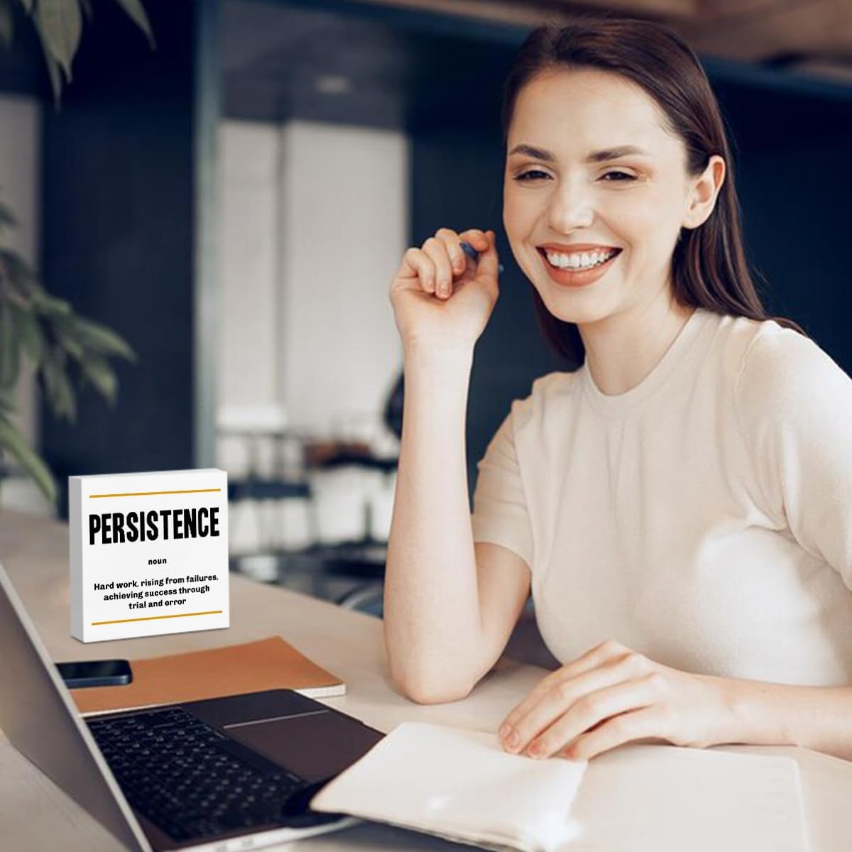 Persistence Noun Entrepreneur White Wooden Box Sign, Inspirational Office Decor Decorative Table Shelf Desk Decor, Rustic Workplace Farmhouse Home Bedroom Decor Office Decorations Desk Accessories