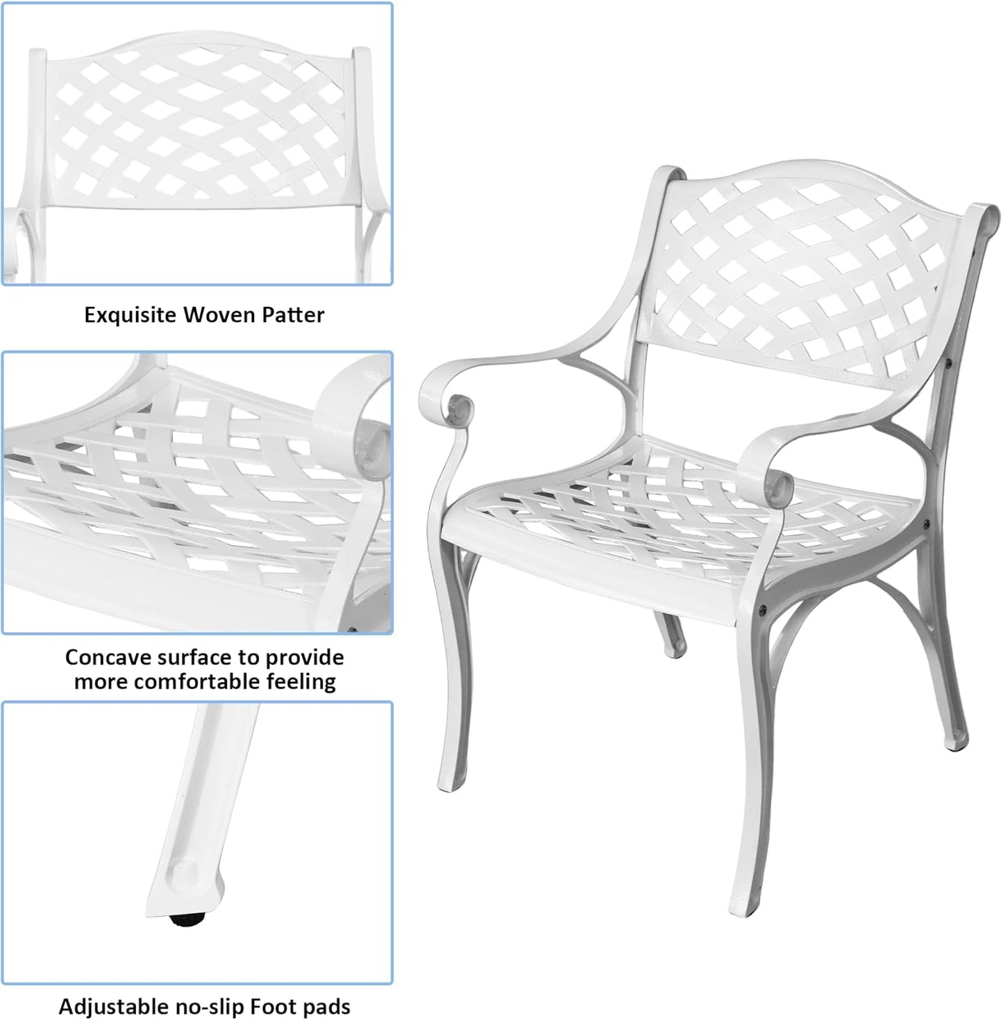 5 Piece Patio Dining Set, All Weather Cast Aluminum Outdoor Dining Table and Chairs Set of 4, Patio Furniture Conversation Set with 4 Chairs and 30.31" Round Table, 2.36" Umbrella Hole