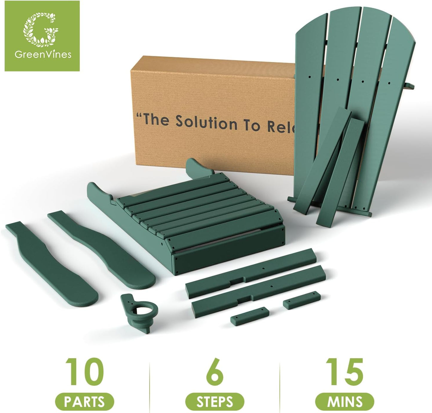 GREENVINES Folding-Adirondack-Chairs-Set-of-6 | HDPE Plastic | Fire Pit Chair | All Weather | Cup Holder | Forest | for Deck Backyard Patio Outdoor Garden