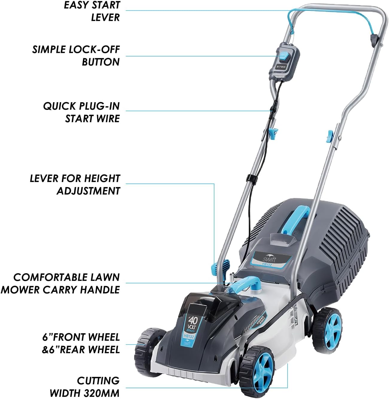 40V Cordless Lawn Mower with Brushless Motor - 13 Inch Lightweight 2-in-1 Push Mower, 5 Adjustable Cutting Heights, Low Noise & 40V Lithium-Ion Battery Included, Ideal for Small Yards