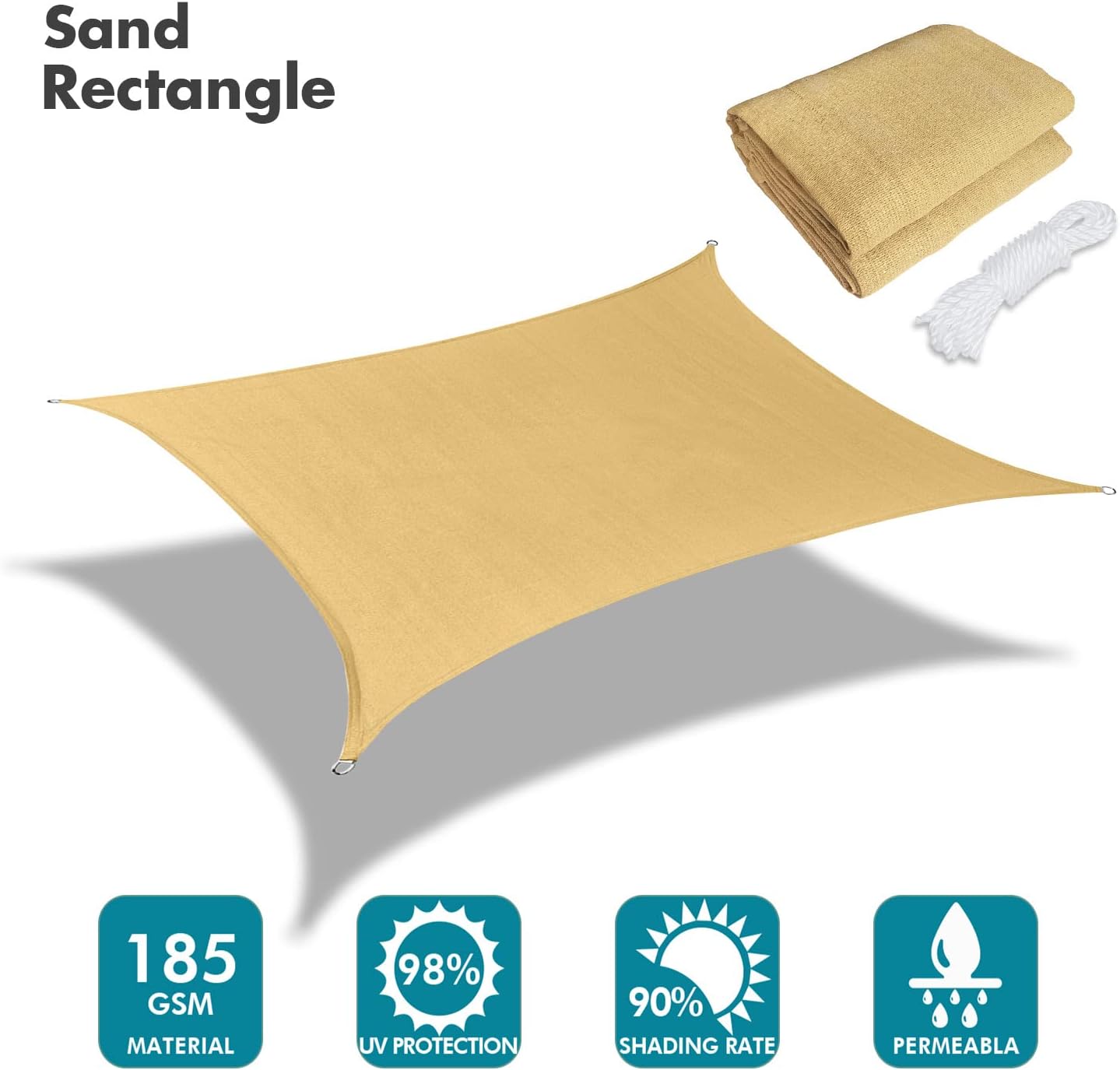 KANAGAWA 9'X13' Sand Custom Size Sun Shade Sail Rectangle UV Block Canopy Cover for Patio Backyard Lawn Garden Outdoor (Customized Available)