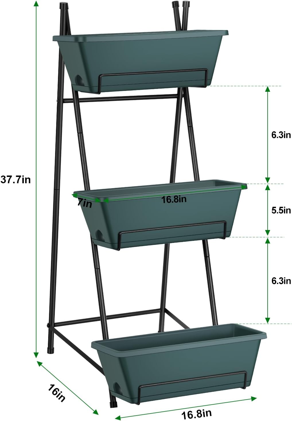 Raised Garden Bed 3 Tier Vertical Garden Planter Standing Garden Bed Planter Box Outdoor Herb Planter with Drainage Holes Removable Tray for Patio Balcony Porch Green