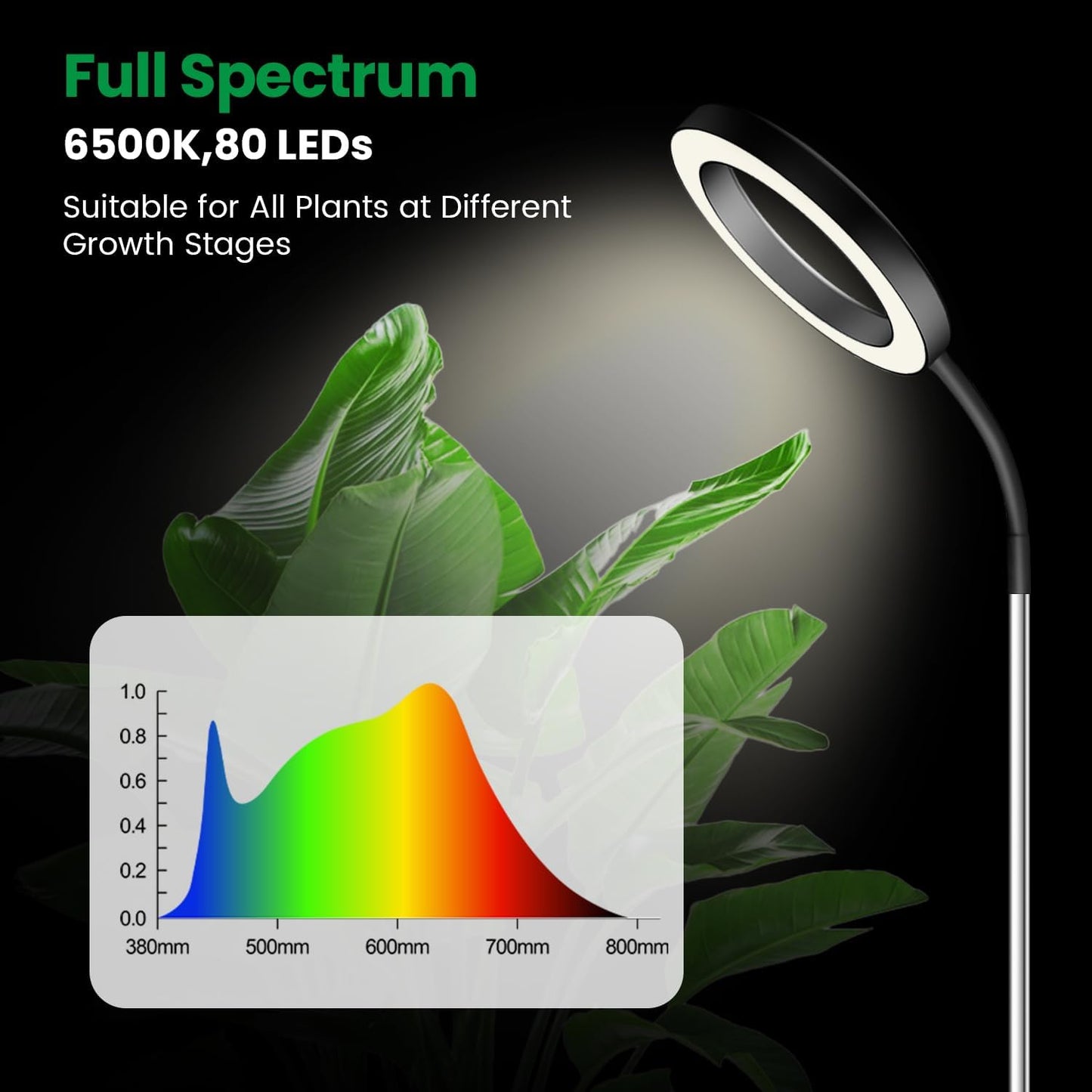 Garpsen Grow Light, Full Spectrum Plant Lights for Indoor Growing with Gooseneck (No Base), 3 Colors Modes and 5 Dimmable Levels, 6/12/16H Timer, 65'' Height Grow Lamp for Large Plants-[2Pack]