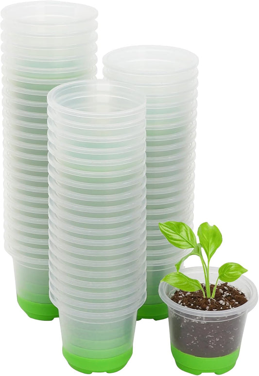 MIXC 60 Packs 4 Inch Reinforced Nursery Pots with Silicone Base for Easy Transplant, Variety Pack Plastic Plant Pot Seedling Planter Seed Starter Flower