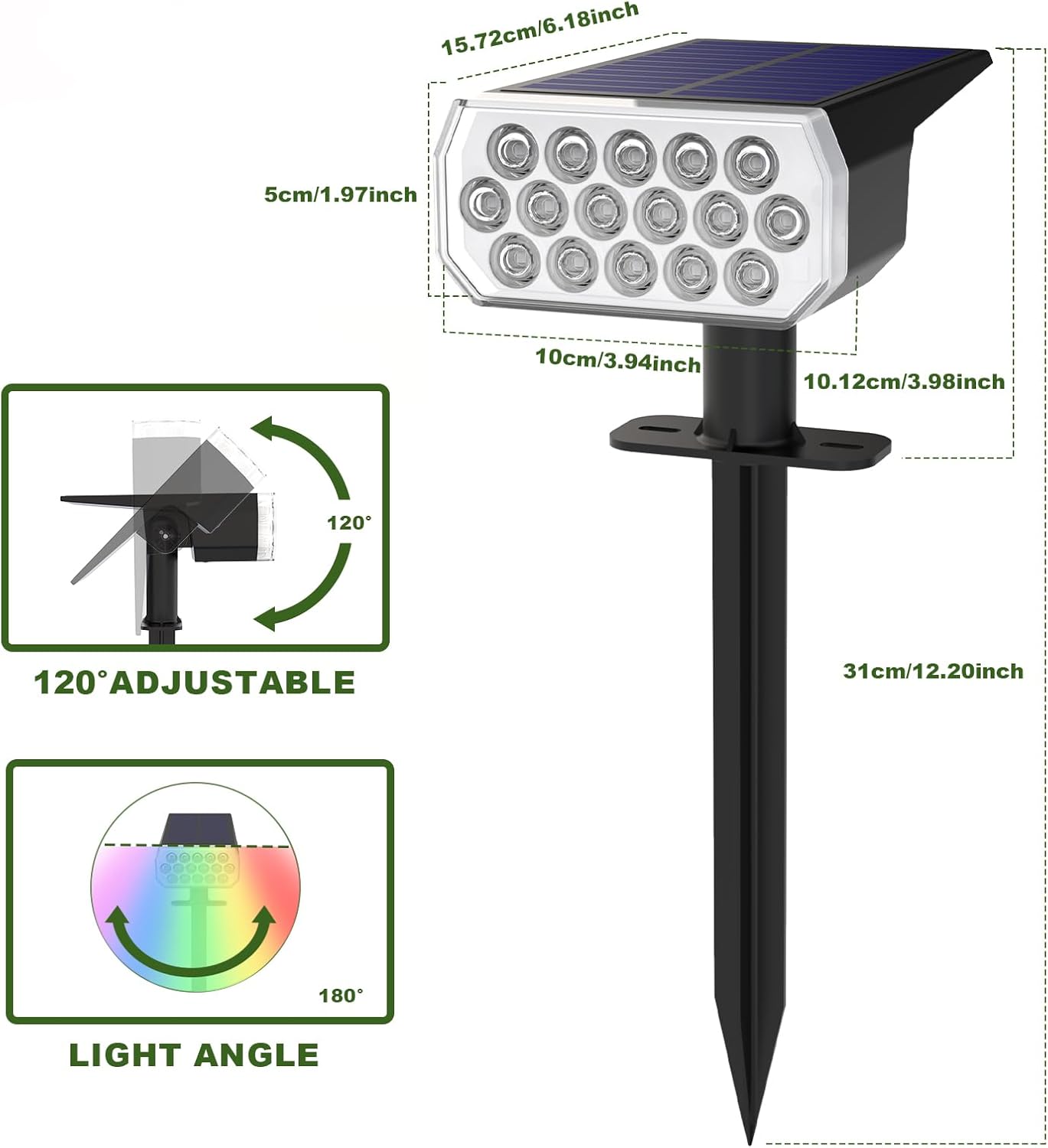 Solar Lights Outdoor Waterproof IP65, 8 Lighting Modes Multicolor Solar Spot Lights Outdoor, Landscape Spotlights for Garden Yard, 4 Pack RGB