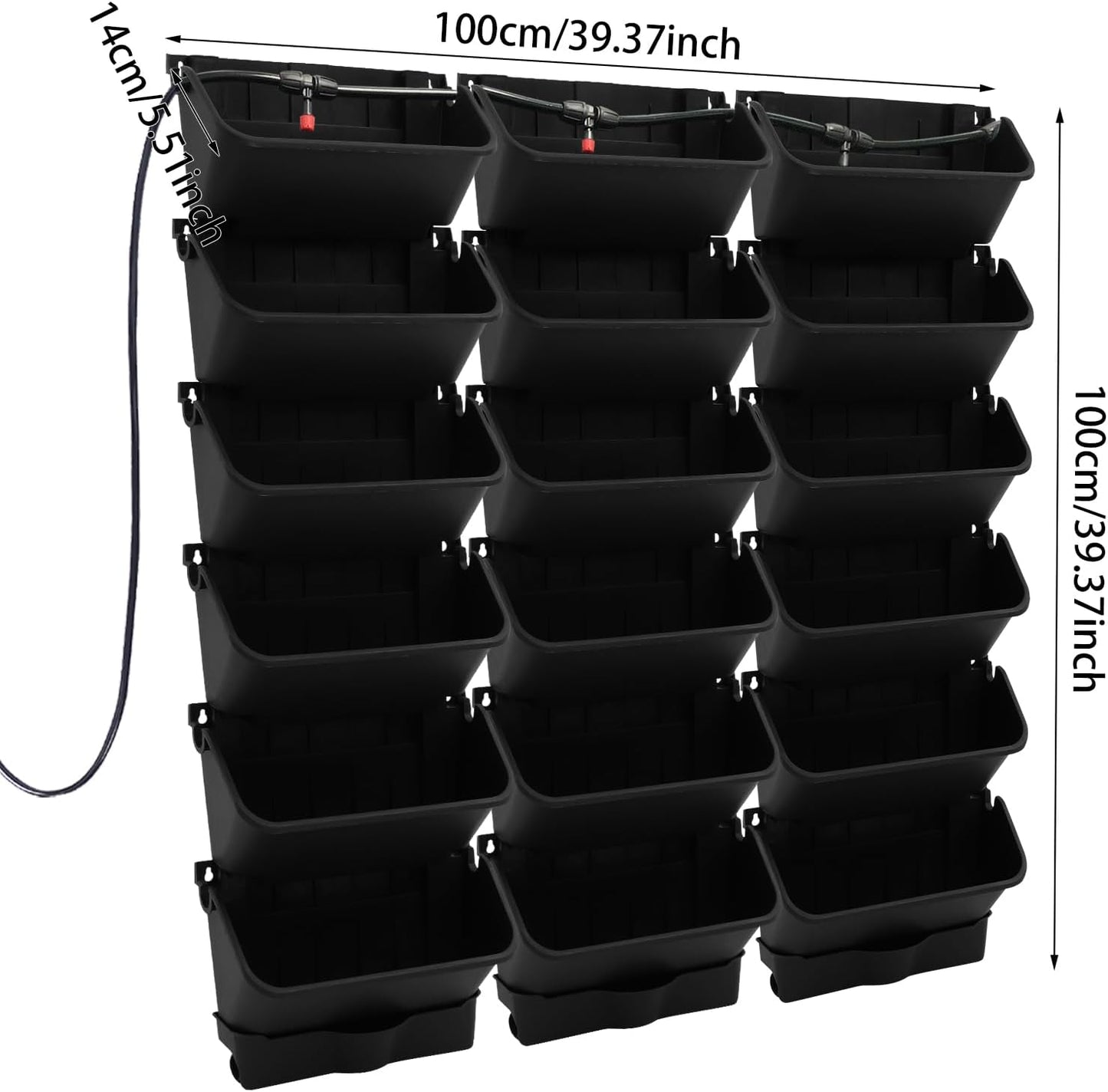 Self Watering Wall Planter with 18 Pots, Wall Planters for Indoor Plants, Vertical Garden Planter, Wall Mounted Plastic Plant Grow Pots for Fruits Vegetables Flowers Herbs (Black)