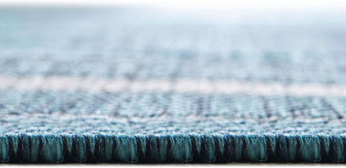 Unique Loom Outdoor Border Collection Area Rug - Soft Border (5' 1" Square, Teal/ Ivory)