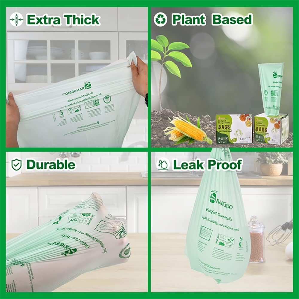 Certified Home Compostable Produce Bags, 1000 Count, 14 x 18 Inches, Hold Up to 14 Lbs, ASTM D6400, EN 13432, US BPI & Europe OK Compost Home Certified