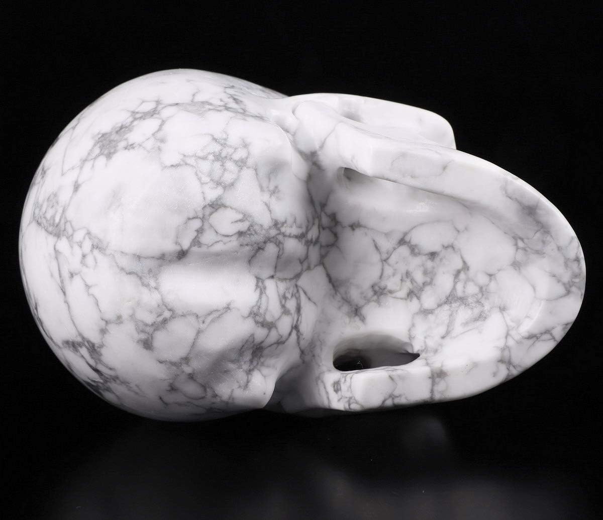 Skullis 5.0" Howlite Crystal Skull, Hand Carved Gemstone Fine Art Sculpture, Reiki Healing Stone Statue.